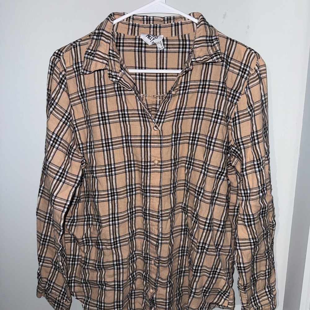 Princess Polly Tan Plaid Button-Down Shirt